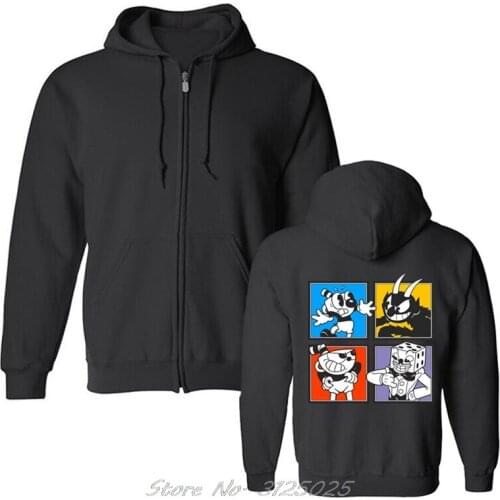Cuphead Characters Mens Hoodies Clothing Streetwear Spring Autumn Fleece Zipper Sweatshirt Coat