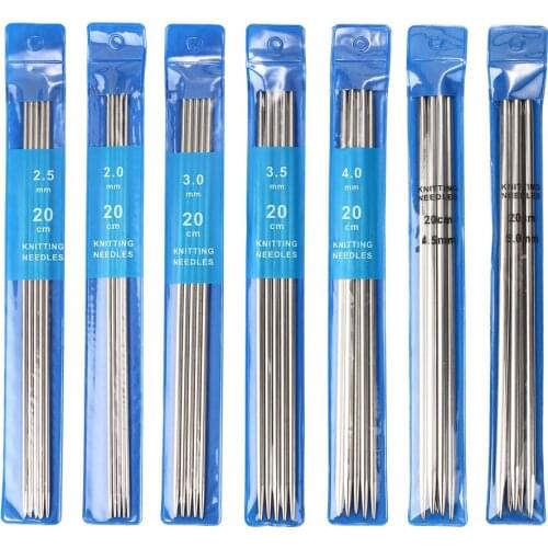 35pcs 20cm Knitting Needle Set, 7 Sizes Double Pointed Stainless Steel Long Crochet for DIY Sweater Sewing