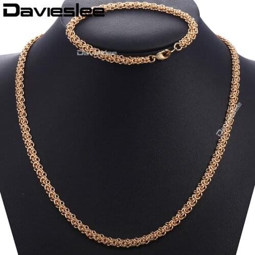 Davieslee Jewelry Set For Woman Men 585 Rose Gold Swirl Link Chain Necklace Bracelet Sets Woman Jewelry Dropshipping 6mm DCS05