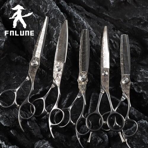 FnLune Damascus Knife Professional Hair Salon Scissors Cut Barber Accessories Haircut Thinning Shear Hairdressing Tools Scissors
