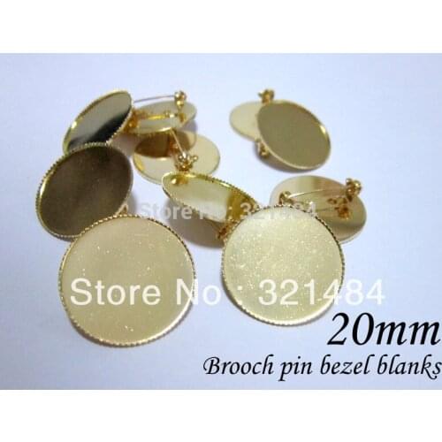 Bulk 200piece/lot 20mm cameo setting gold plated metal safety pin brooch bezel blanks, brooch base
