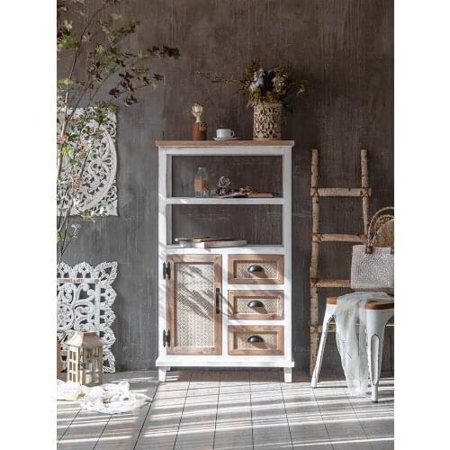 American Entrance Cabinet Solid Wood Retro Coffee Table Industrial Style Side Cabinet Flower Stand Bedroom Storage Bookcase