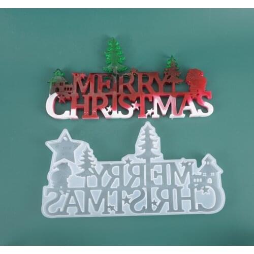 DIY Crystal Christmas Santa Letters Epoxy Resin Mold Home Door Decoration Silicone Mold for Resin
