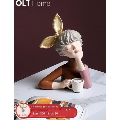 Nordic Style Resin Crafts Statue Ornaments Modern Girl Bow Girls Home Decoration Living Room Furnishings Housewarming Gift