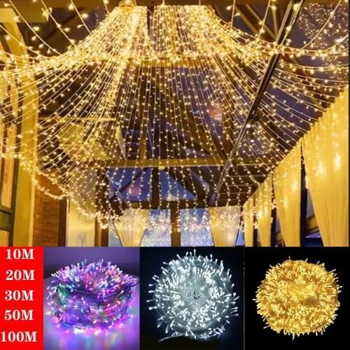 LED String Garland Christmas Festoon Light 10-100M 8 Model Flashing Waterproof for Christmas Tree Decoration Home Room Lights