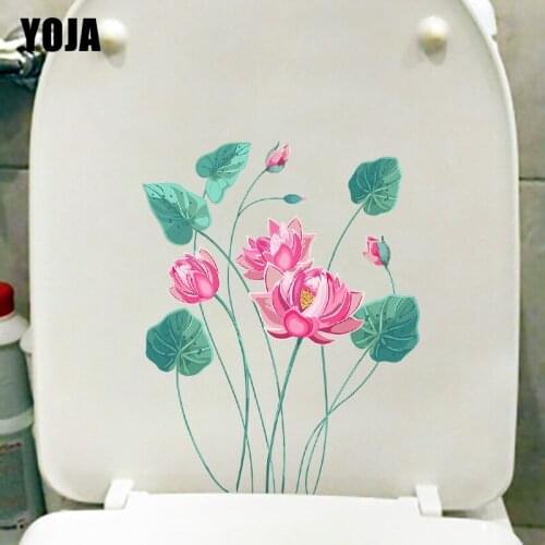 YOJA 18.7×23.5CM Fresh Cartoon Lotus Home Bathroom Toilet Decor Classical Art Wall Stickers Mural T1-2936