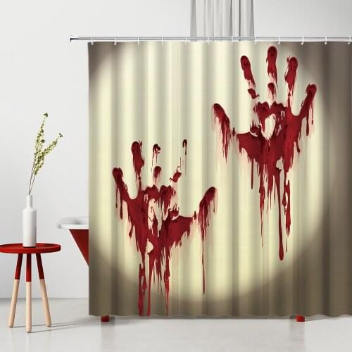 Horror Blood Handprint Shower Curtain Flower Skull Creative Printing Washable Home Halloween Decor Curtains Bathroom Supplies