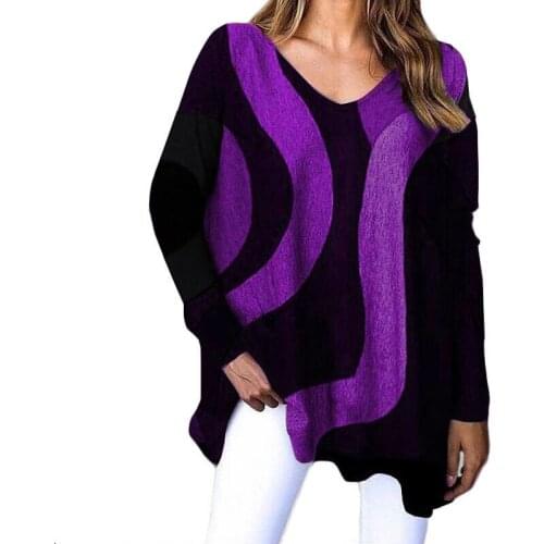 New Womens Striped Long Sleeve Printed T-Shirt Fashion V-Neck Streetwear Ladies Large Size Casual Spring and Autumn Style Top