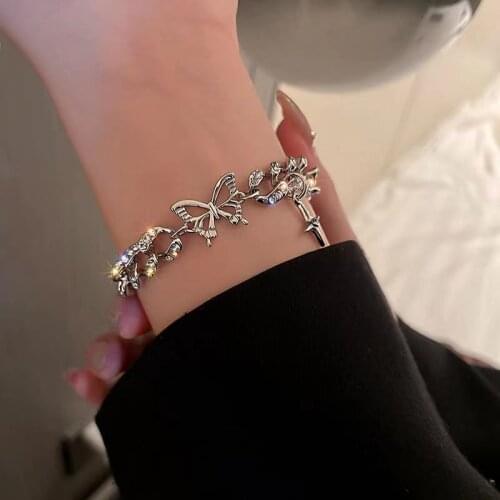 Womens hollow butterfly Cross Bracelet Chain alloy crystal jewelry fashion bracelet hip hop singer punk bracelet jewelry access