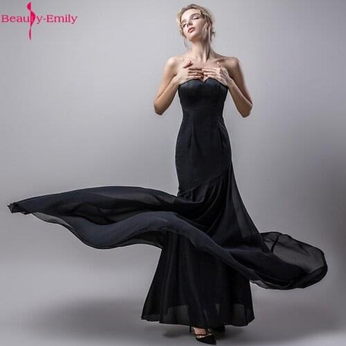 Beauty Emily Sexy Tube top Strapless Mermaid Evening Dresses Ruffle Satin Trailing Party Dresses Open Back Prom Gowns Vestido