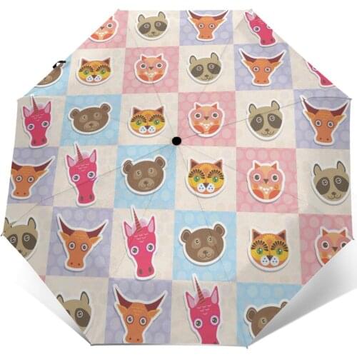 Wind Resistant Folding Automatic Umbrella Women Auto Animals Muzzle Owl Raccoon Cow Bear Cat Windproof Umbrellas Rain Parasol