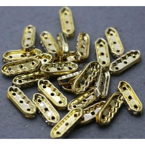 10PCS Gold-Color Spacers Rectangle Separate Loose Beads Rhinestone Metal Fittings Accessory Jewelry Making Design DIY Button 8mm