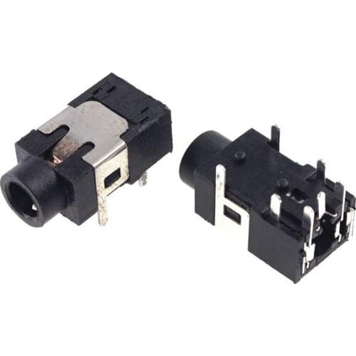 10pcs Phone Jack 3.5mm 6 Contacts 4 conductors Stereo Audio socket 4 poles Audio plug Through hole Right Angle 2 inner Switches