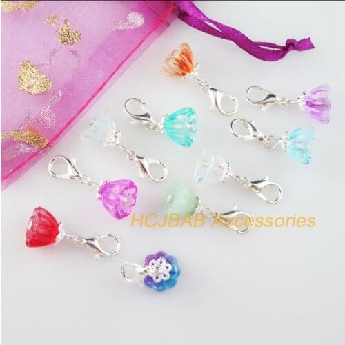 10Pcs Mixed Lotus Seedpod Charms Silver Plated Leaves Bail With Clasps 10x13mm