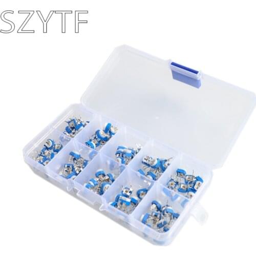 100Pcs/Box RM065 Carbon Film Horizontal Trimpot Potentiometer Assortment Kit 10 Values Variable Resistor 500R - 1M