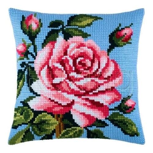 3D Latch Hook Pillow Red Flower DIY Cross-Stitch Kit Cartoon Girl Embroidery Pattern Button Package Pillow