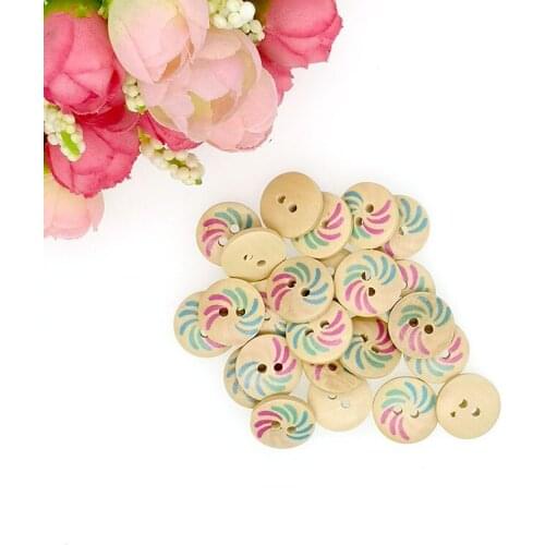 50PCs Wooden Sewing Buttons Scrapbooking Round Two Holes Flower 15mm Dia. buttons for clothing decorative B200619