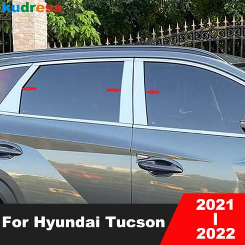 For Hyundai Tucson 2021 2022 Stainless Steel Window Center Pillar Cover Trim Windows Post Strips Stickers Car Styling 6pcs