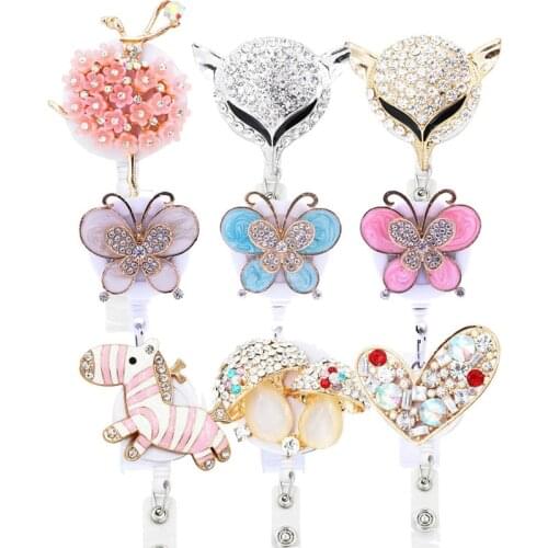 9pcs lot Retractable Badge Holder with Alligator Clip Retractable Cord ID Badge Reel Fox Dress Girl Horse Style