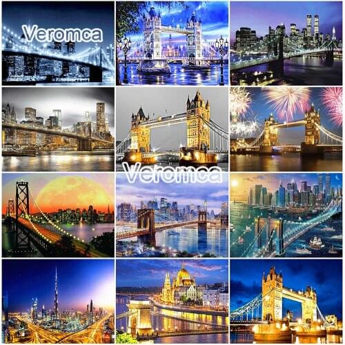 5D Diy Diamond Painting City Bridge Landscape Full Drill Diamond Embroidery Mosaic Night Scene Cross Stitch Home Wall Decor