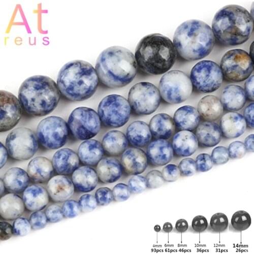 Natural Blue stone Beads spacer Round Loose blue sodalite Beads 4 6 8 10 12 14MM for Jewelry Making DIY Bracelets Gem Ball Beads
