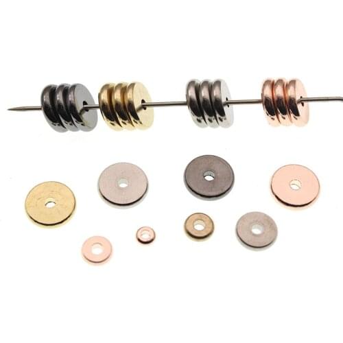 4 6 8 10 mm Metal Pure Copper Spacer Beads Black Rose Gold Color Flat Round Loose Beads for Jewelry Bracelet Necklace Making DIY