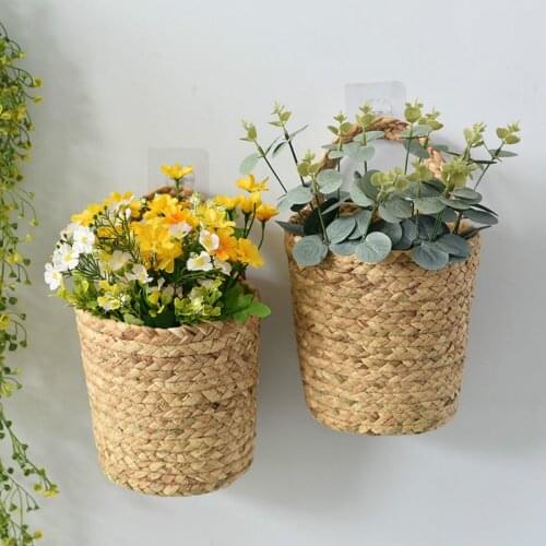 Household Foldable Woven Toys Laundry Storage Basket Plant Wicker Hanging Baskets Garden Flower Vase Kitchen Storage Organizer
