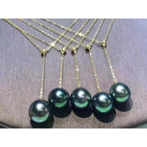 D312 Fine Jewelry 18K Gold 9-10mm Peacock Green Nature Fresh Water Pearl Pendants Necklaces for Women FIne Pearls Pendants