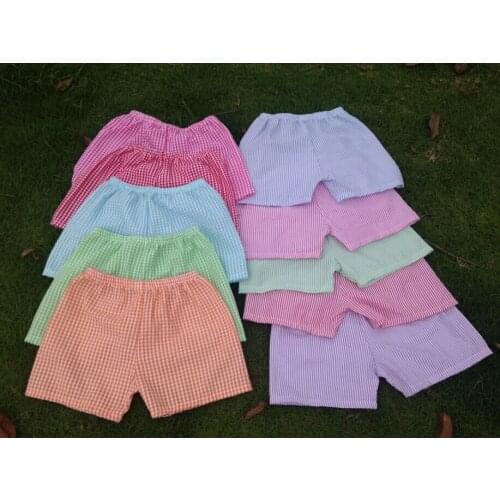 Cheap Wholesale Plaid Boys Plain Cotton Seersucker Beach kids Shorts Mutiple Colors