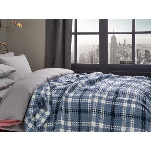 Double Sofa Blanket-100 Cotton-200x220 cm Dark Blue-Blue-English Home Big Waffle - Quality-Made in Turkey
