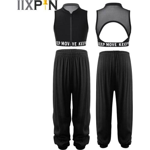 Jazz Costumes Kids Hip Hop Girls Clothing Sleeveless Racer Back Sport Vest Top Dance Pants Gymnastics Ballet Dancewear Outfits