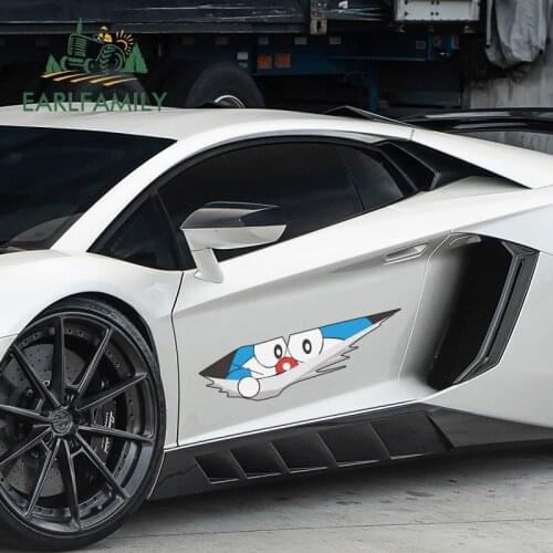 EARLFAMILY 43cm x 11.9cm Doraemon Peep Cartoon Lovely Funny Car Stickers Creative Waterproof Decals Suitable for Motorcycle Boat