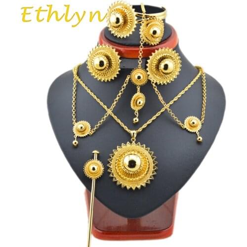 Ethlyn Classic Big Size and Heavy Ethiopian Wedding Sets Gold Color Jewelry African/Sudan/Nigeria/Kenya Bridal Jewelry S23A