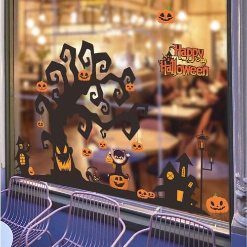 Halloween Window Stickers Glass Door Cute Skull Spider Bat Horror Ghost Party DIY Decoration Happy Halloween Decor For Home 2021