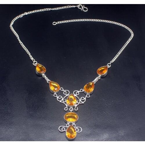 Gemstonefactory Jewelry Big Promotion 925 Silver Dazzling Gemstone Honey Topaz Ladies Women Chain Necklace 38cm 202101672
