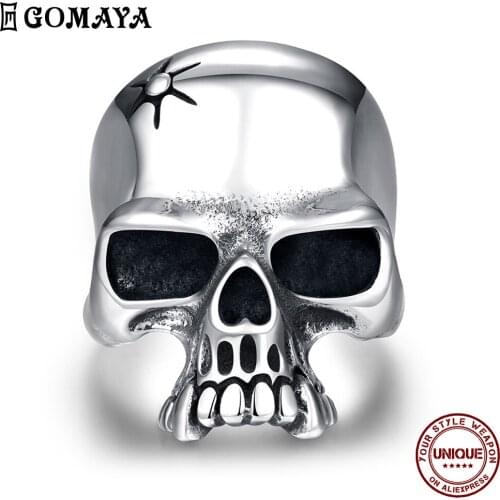 GOMAYA Stainless Steel Ring For Men Punk Style Skull Shape Double Layer Ring Boy Fashion Jewelry Party Prom Send Best Friend