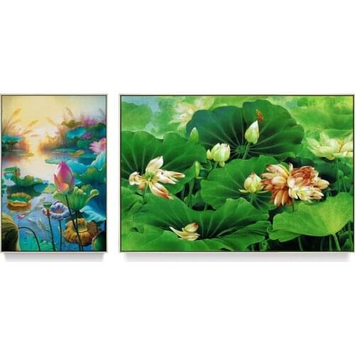 No frame Chinese style lotus flowers bird scenery canvas printings oil painting printed on cotton wall art decoration picture