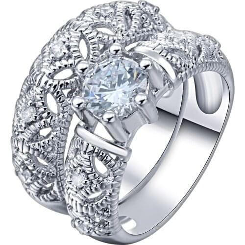 Classic romantic hollow love finger Rings 2pc new luxury white cz zircon wedding Engagement Ring sets for women