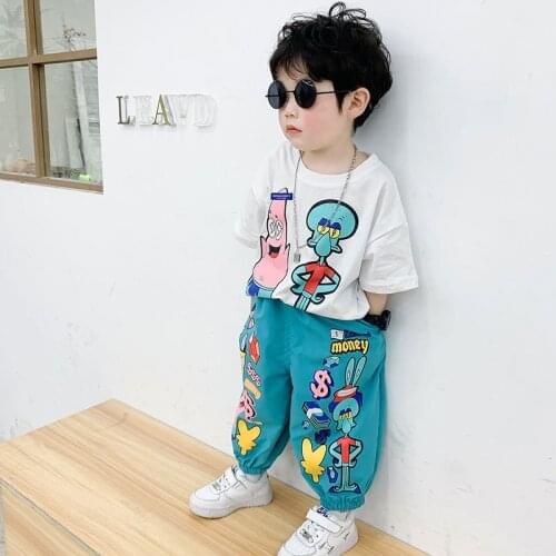 2-8 Y Toddler Boys Clothing Sets Summer New Kids Cartoon Fashion 2pcs Suits Casual Loose Print T-shirts Harem Pants Boy Set 2021
