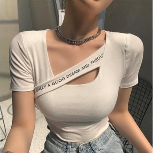 Short T-Shirt Black Knitted Hollow Out T Shirt Women Summer Slim 2021 Elasticity Korean Style Woman Clothes Tee Shirt Femme