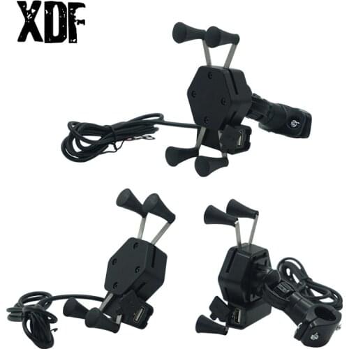 Motorcycle Bike Mobile Phone Stand Holder 360 Rotatable With USB Charger Socket X Type Handlebar Rearview Mirror Mount bracket