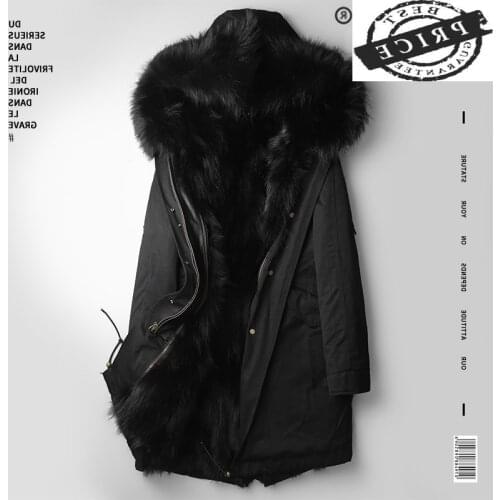 Real Fur Winter Coat Men Clothes 2021 Streetwear Thick Warm Raccoon Fur Liner Long Jacket Hooded Fashions Casaco PKF1111
