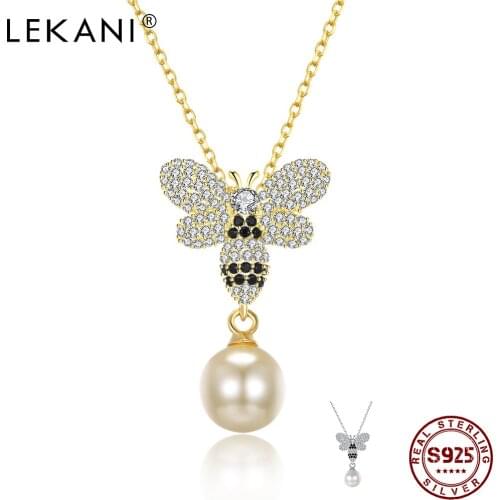 LEKANI 925 Sterling Silver Necklace For Women Butterfly Crystal Shell Pearl Pendant Elegant Collarbone Chains Fine Jewelry 2021