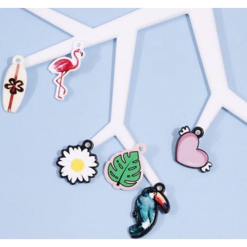 Summer style 50pcs/lot cartoon flowers/hearts/animals pattern print acrylic beads diy jewelry earring/garment pendants accessory