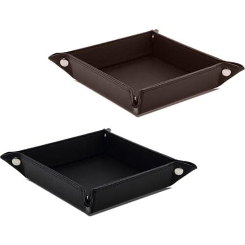 1Pc Black Brown Jewelry Valet Tray PU Leather Nice Fold Snaps Design Catchall Jewelry Display Key Wallet Coin Box