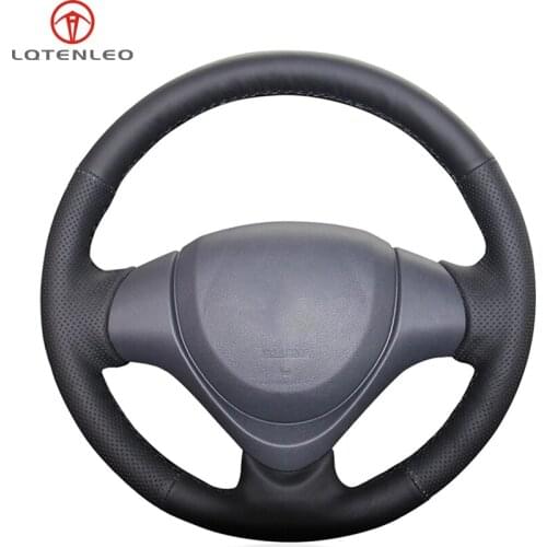 LQTENLEO Black Genuine Leather Hand-stitched Car Steering Wheel Cover For Suzuki Jimny 2015 2016 2017 2018 Alto 2016 2017 2018