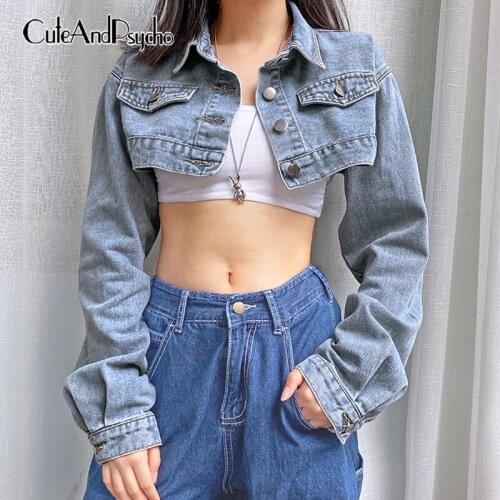 Fashion Oversize Denim Jackets Streetwear Korean Womens Cropped Coats Harajuku Autumn Cotton Females Clothing Cuteandpsycho