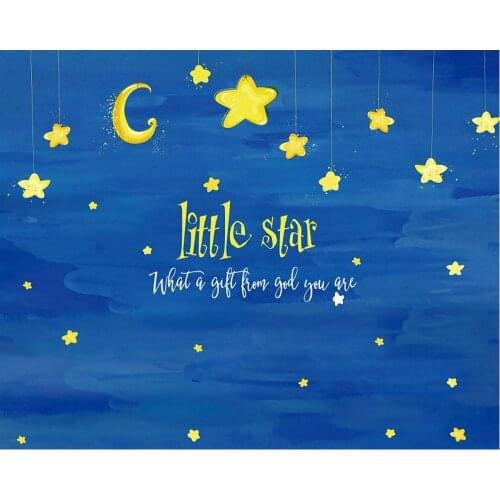 Cartoon Little Star Moon Blue Birthday Party Backdrop Baby Shower Room Decor Photo Booth Studio Prop