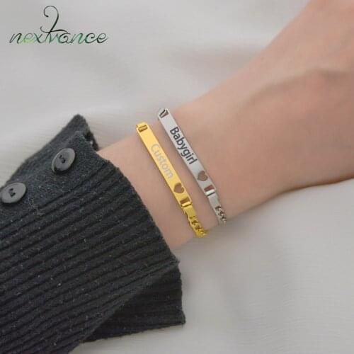 Nextvance Customized Nameplate Heart Bracelet Gold Stainless Steel Engraving Id Tag Chain Bracelets For Couples Anniversary Gift
