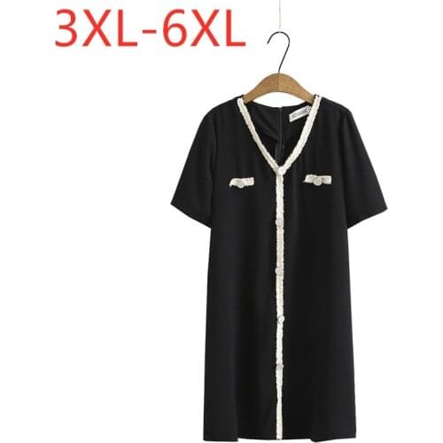 New 2021 Ladies Summer Plus Size Mini Dress For Women Large Short Sleeve Casual Black Straight V-neck Dress 3XL 4XL 5XL 6XL